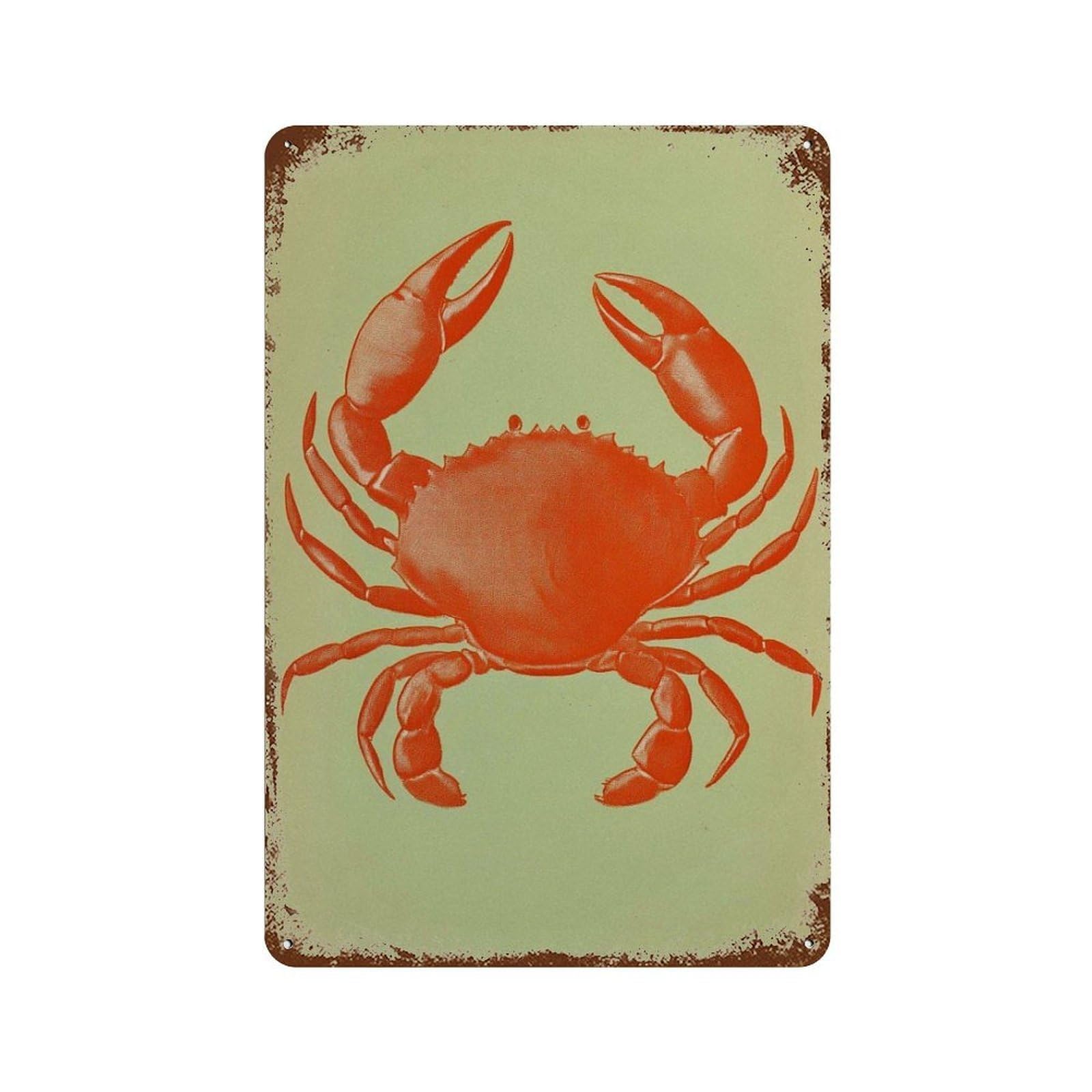 xiaoxiaoshen Red Crab Coastal Kitchen Retro Seafood Minimalist Ocean Style Beach House Work Wall Decor Art Metal Tin Poster Modern Home Decor Art Home Bar Shop Decorations Vintage Sign 30x20cm
