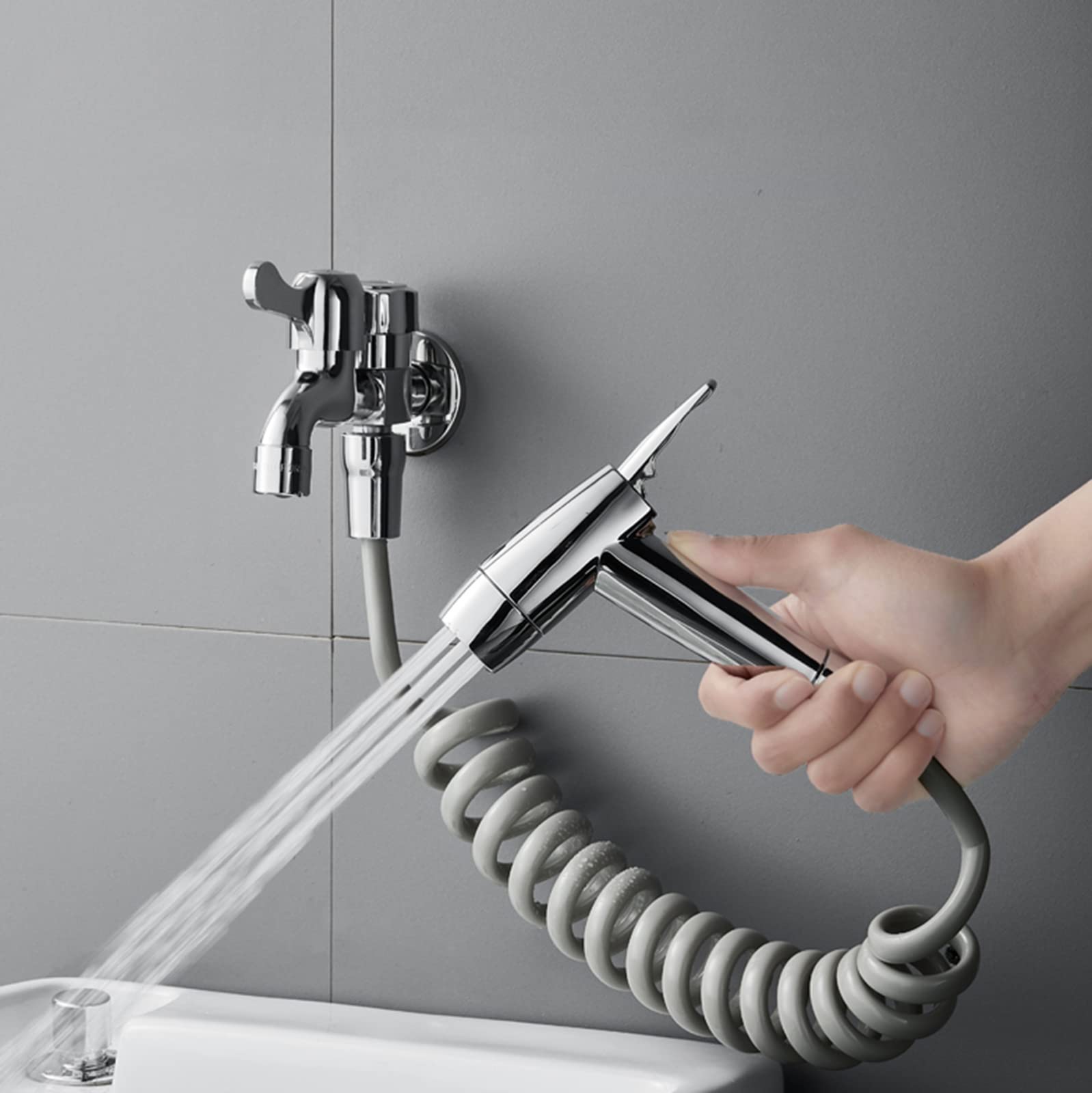 Opryskiwacz toaletowy, ręczny bidet, opryskiwacz toaletowy, uchwyt ścienny ręczny bidet ze stali nierdzewnej, dysza prysznicowa, dysza bidetu, oszczędzająca wodę, rysunek (Cromo)