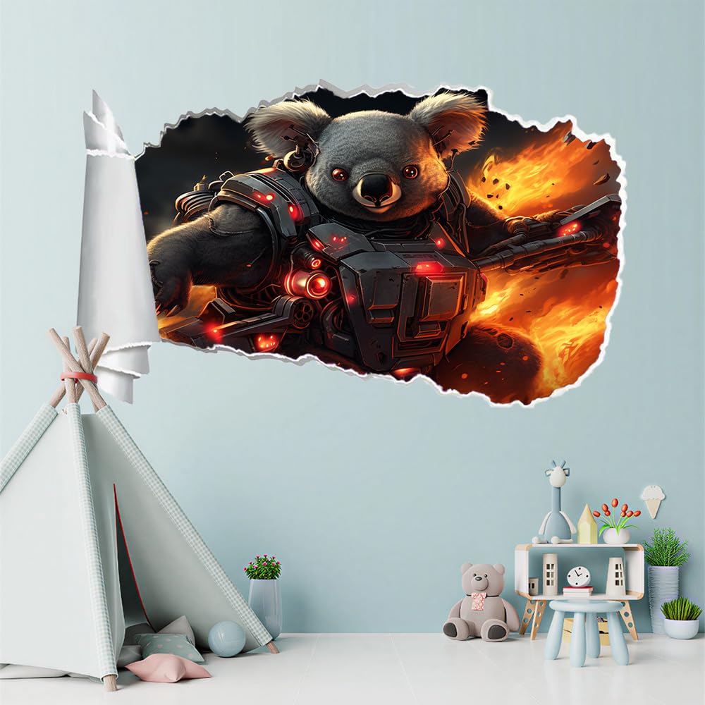 Adesivi Murali 3D Fracassato Animali Koala Decorazione domestica smontabile del tatuaggio della parete Fiamma Decalcomanie impermeabili for Baby Room Wall Decor