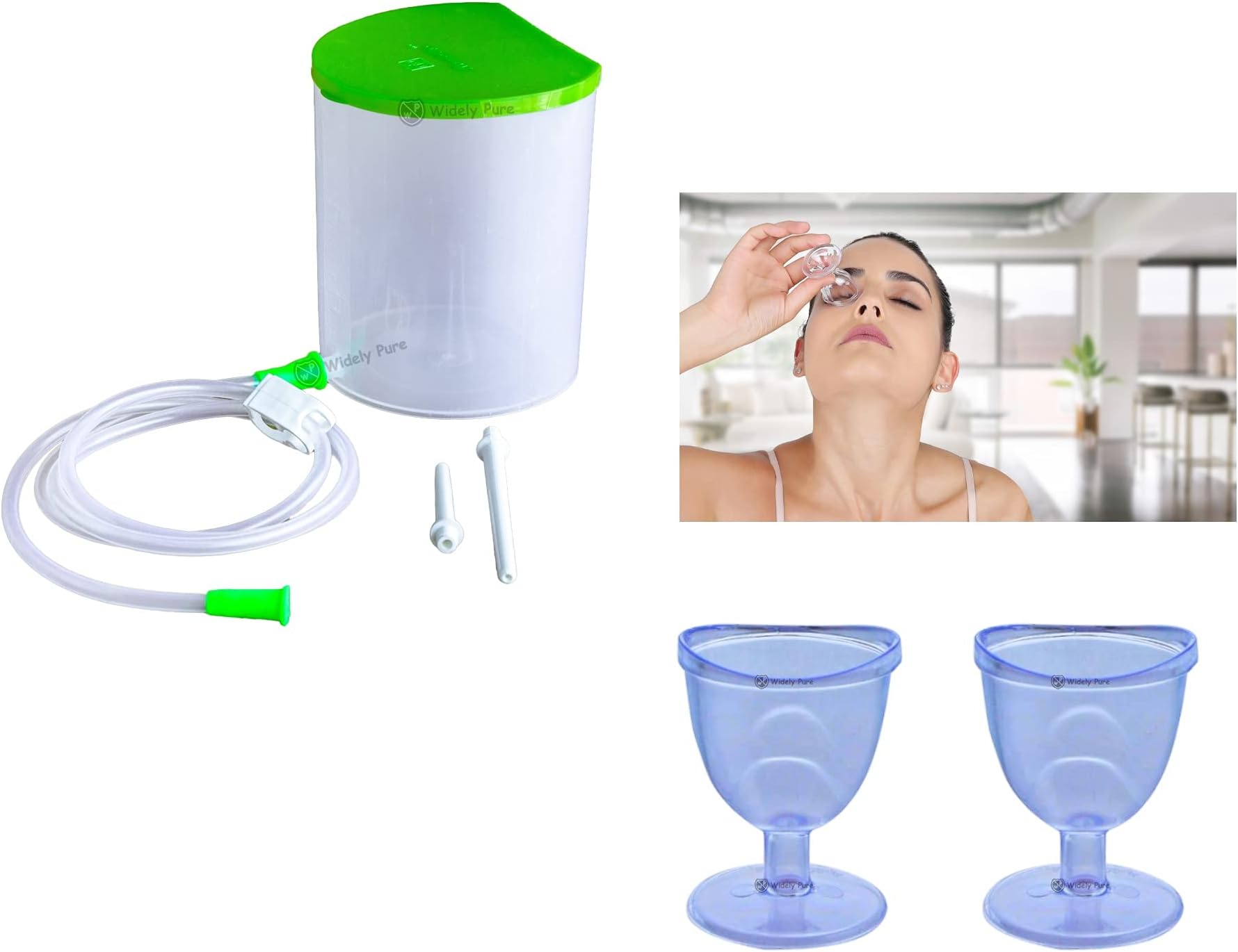 Widely Pure PVC Enema Kit Satvik Enema Pot 1500ml and 2 Eye Wash Cup Transparent with both user manual