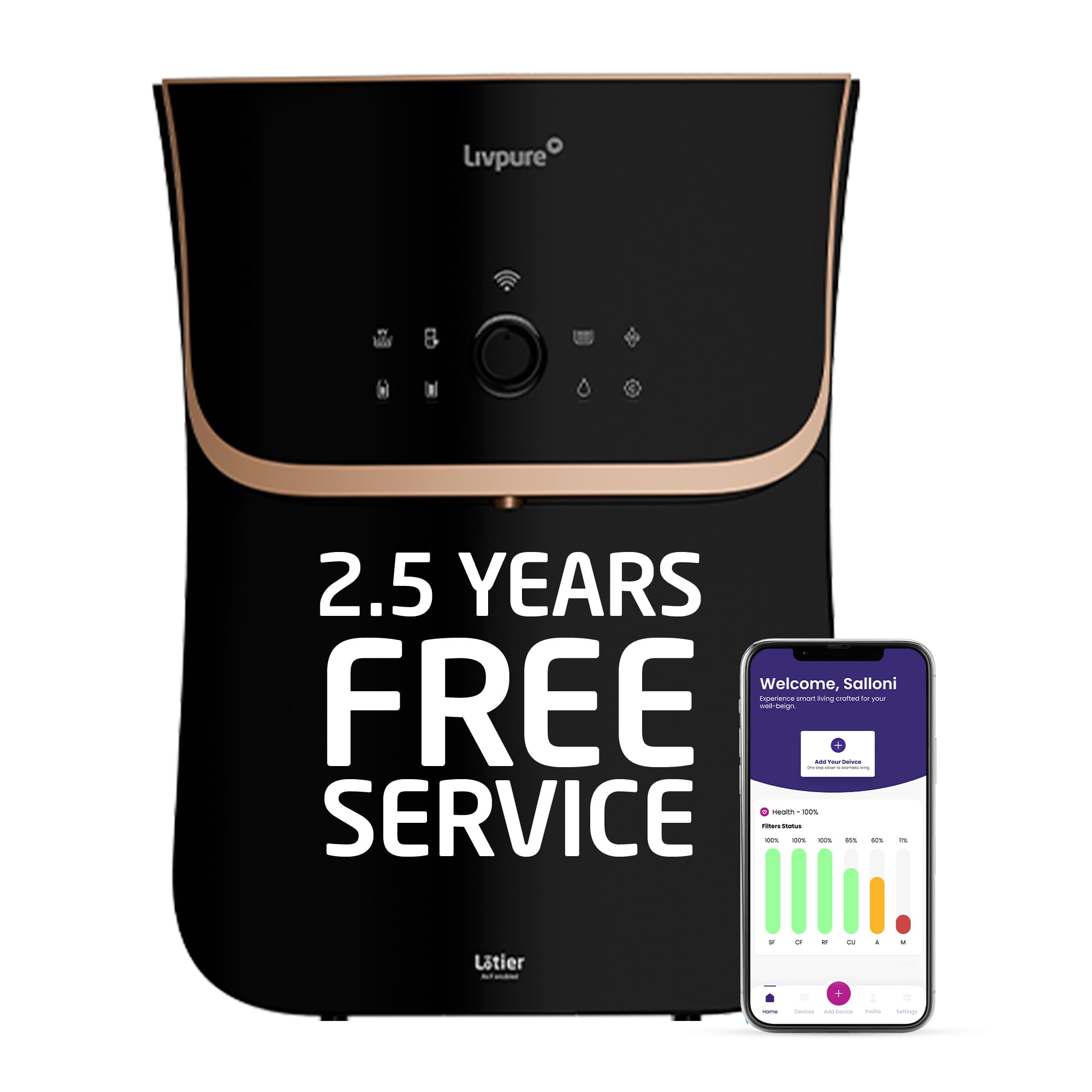 Livpure Lotier Smart Water Purifier | RO+UV+UF+CU+ALK+MIN | 2 Year No Service Cost- Filters Included | WiFi Enabled, TDS Display, AIOT | 10 Stage Filtration | 6.5 litres-image-29