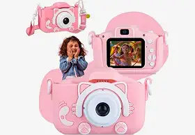 Câmera Infantil HD para Meninos e Meninas – Fotos e Vídeos, Tela LCD 2', Jogos, Filtros e Bateria Recarregável - Rosa