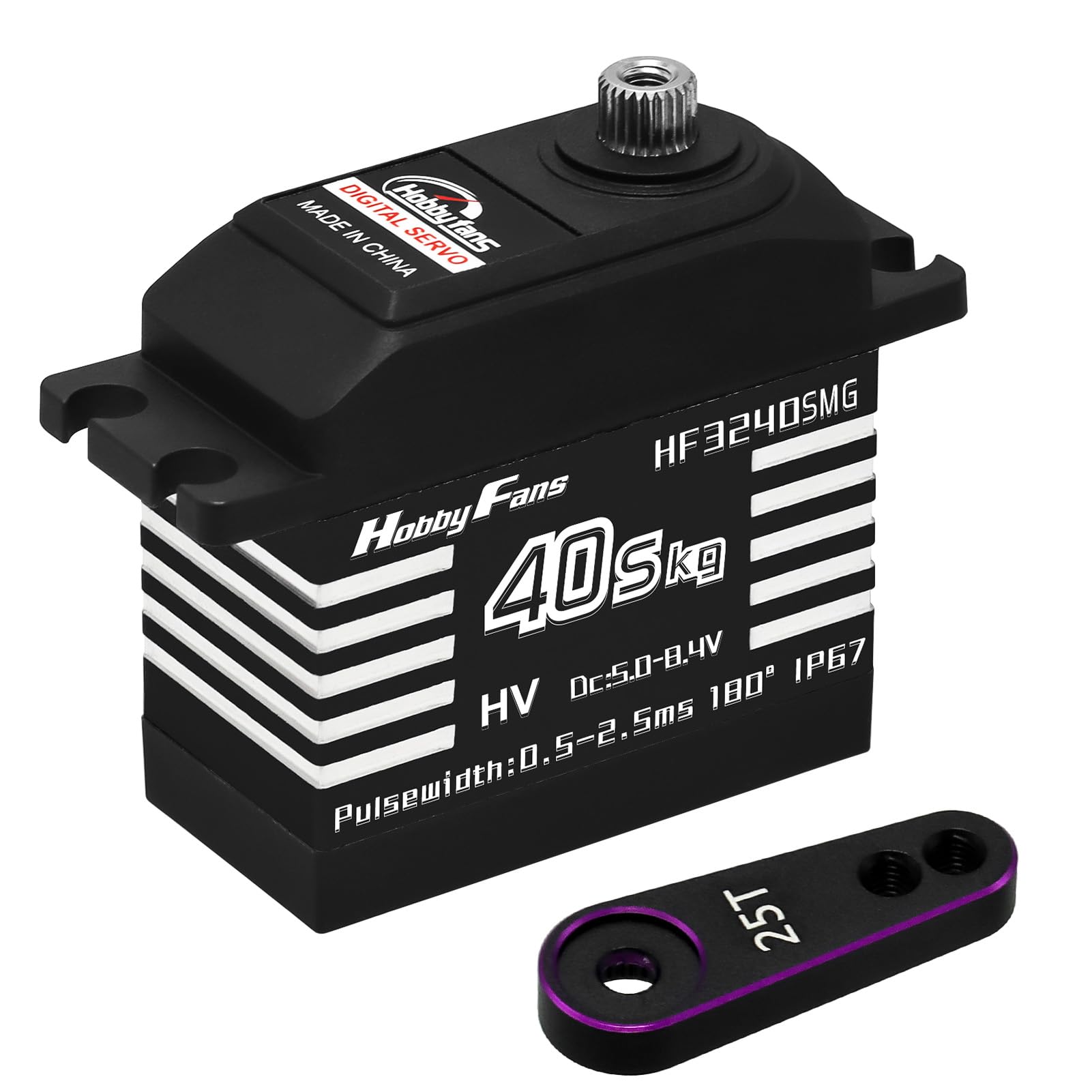 Servo digitale RC Servo 40 kg High Torque Servo All Waterproof Metal Gear Servo con 2 pz 25T Servo Horn per 1/12 1/10 1/8 RC Car RC Crawler Robot Boot, Nero