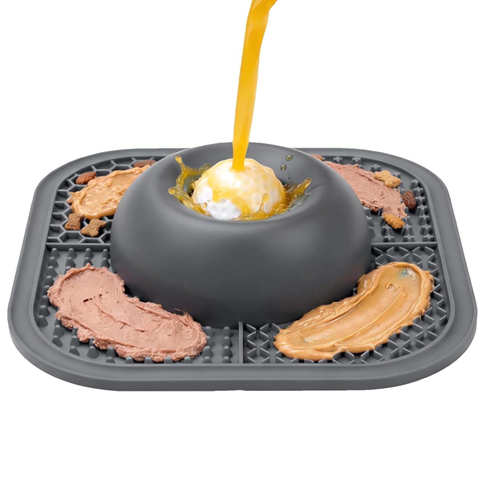Dog Lick Bowl With Rolling Ball - Silicone Slow Feeding Mat 24.8cm 2 In 1 | Multifunctional Liquid Yogurt Bone Broth Treat Bowl | Enrichment Toy