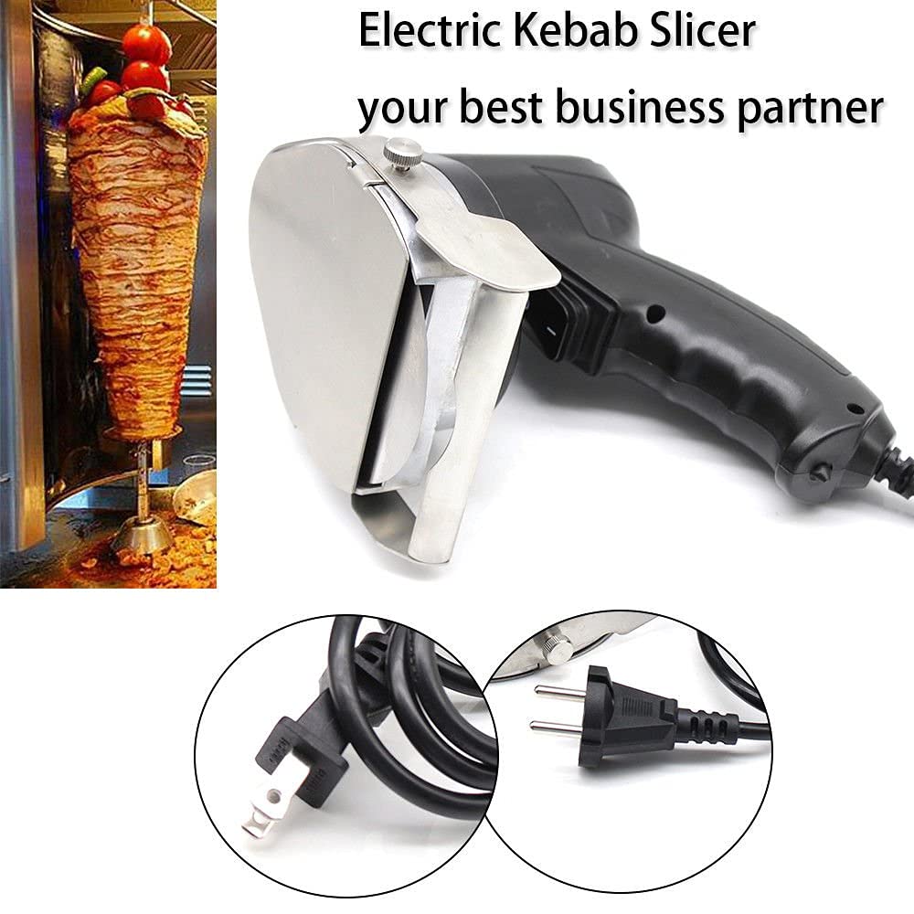 RANZHIX Professional&Commercial Shawarma Doner Kebab Slicer Cutter 110V Electric Kebab Slicer Gyro Cutter Knife 2 Blades Automatic Electric Serrated Knife Meat Cutter Gyro Slicer 60HZ