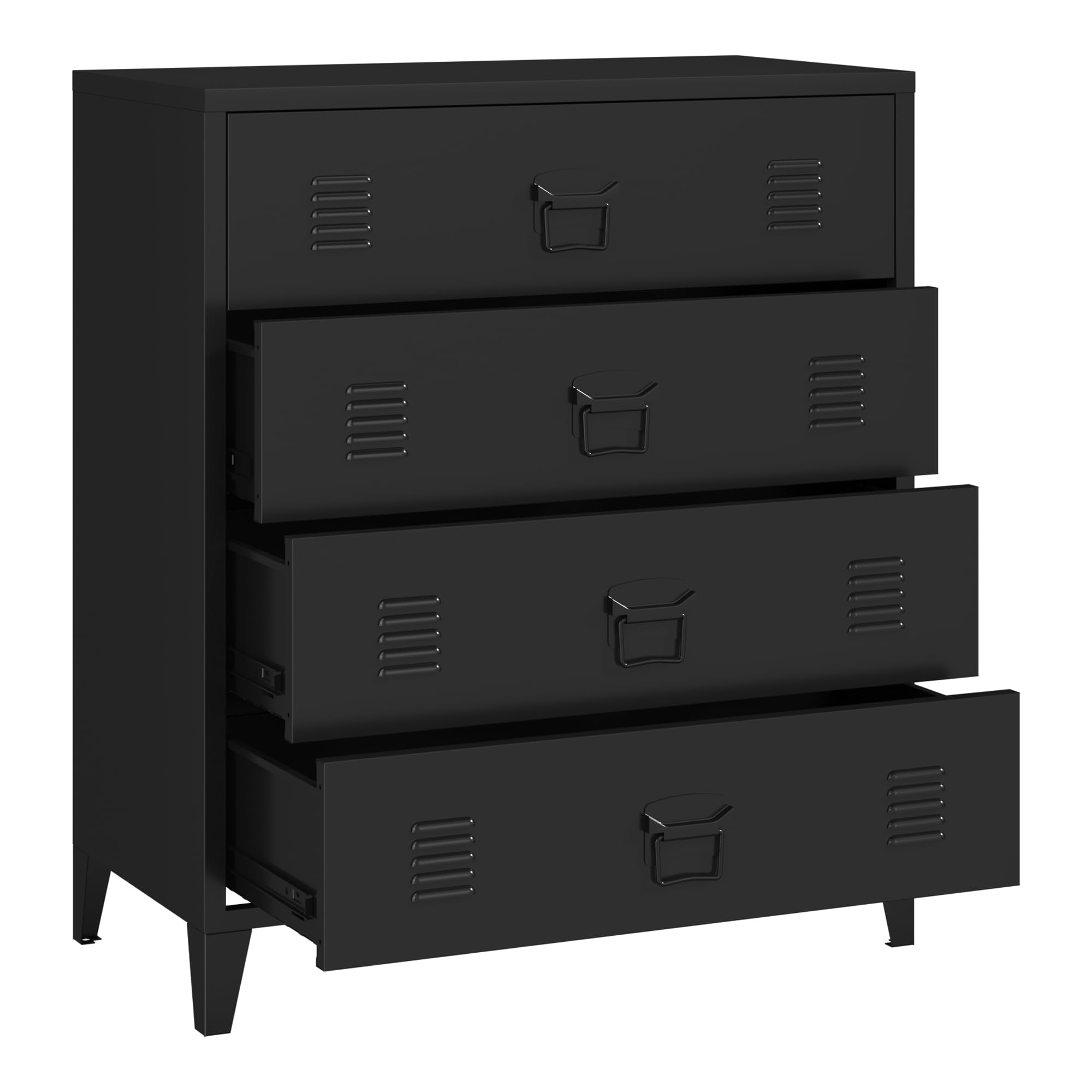 [en.casa] Commode Métallique avec 4 Tiroirs Casier de Bureau Caisson avec Compartiments Fermés Meuble de Rangement Industriel Acier 92 x 80 x 40 cm Noir