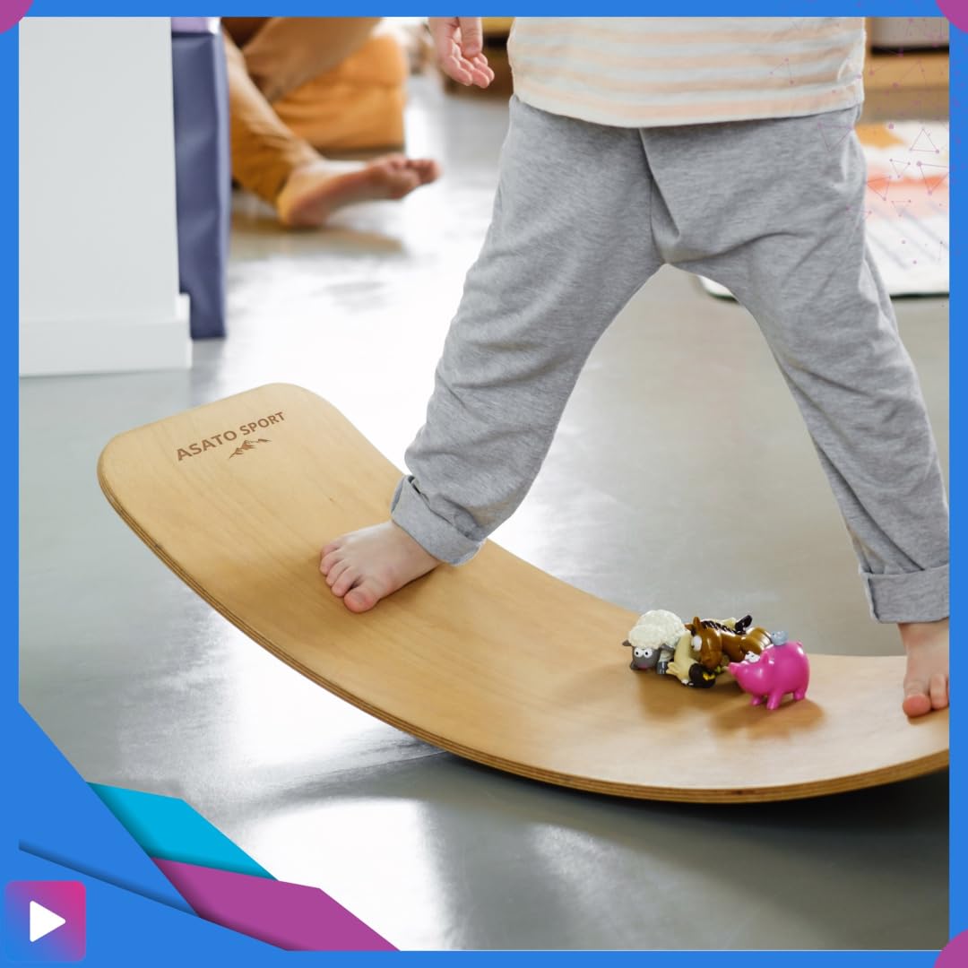 ASATO Deska balansowa z drewna – zabawka Montessori dla dzieci i dorosłych – deska do balansowania z filcem – deska do balansowania 82 x 29 cm – deska do balansowania i deska do balansowania