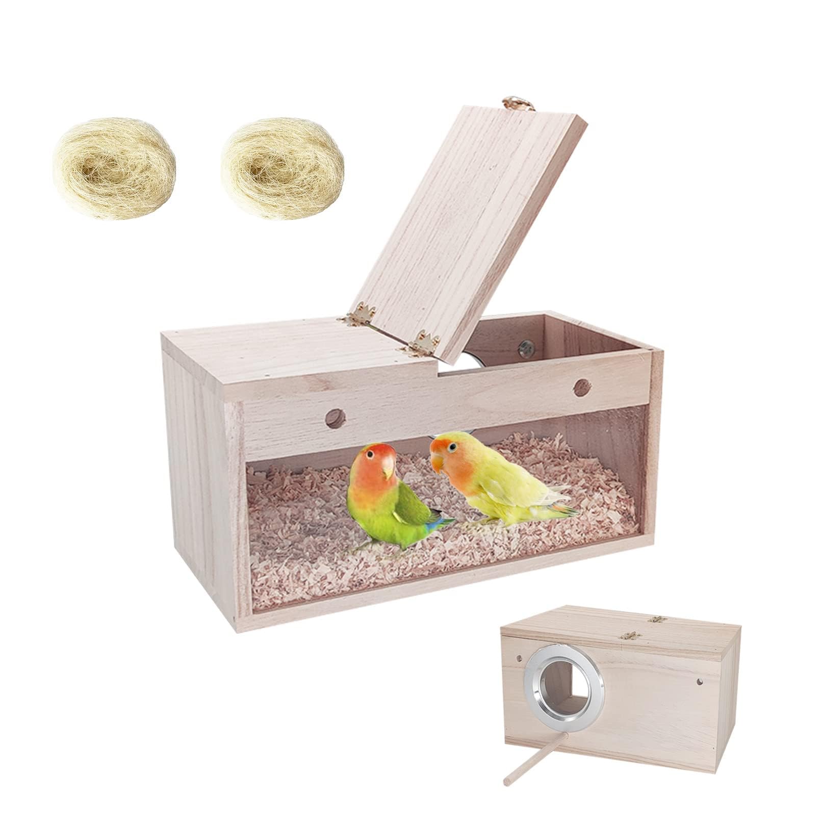 Tfwadmx Parakeet Nesting Box Transparent Bird Nest Box Wood Bird House for Cage Budgie Breeding Boxes for Parrotlets, Lovebirds and Other Small Sized Birds 9.8" x 4.8" x 4.9"