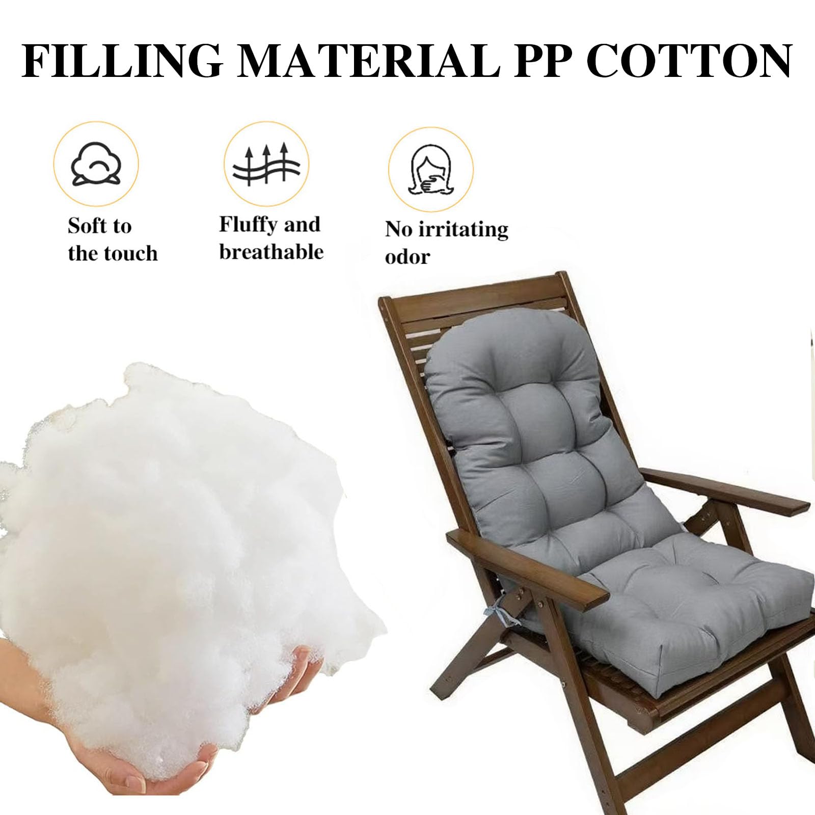 Genérico Cojín para Silla de Jardín con Respaldo Alto - Cojín Grueso de 110 X 50 Cm Cojín para Mecedora con Protección Solar con Correa Cojín para Asiento de Exterior Sillón,Blanca
