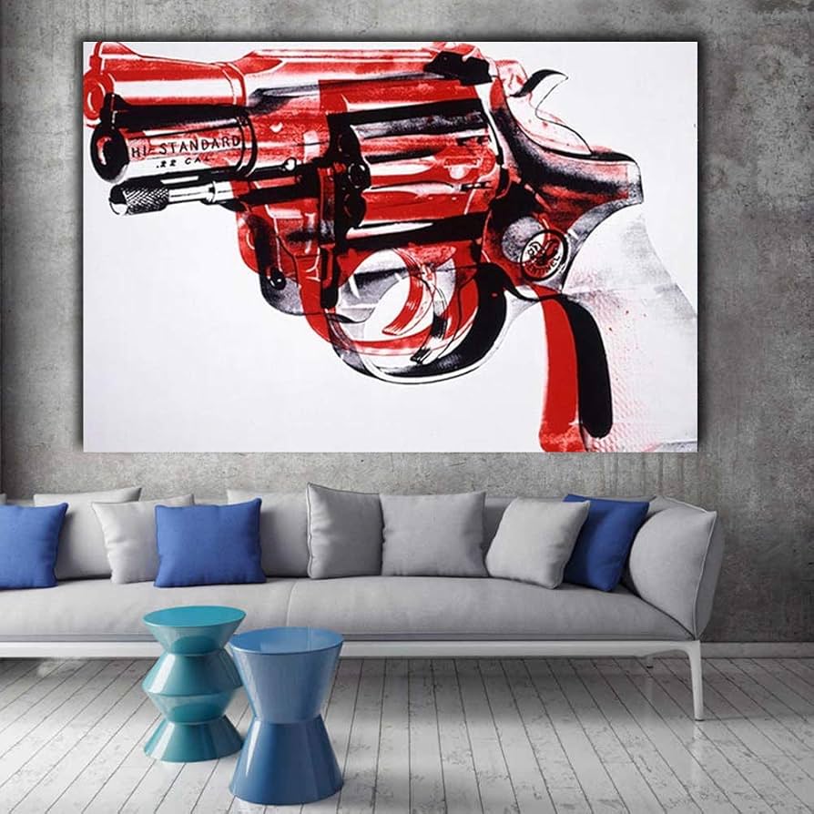 Amazon｜アンディウォーホル抽象絵画銃の壁の写真リビングルーム