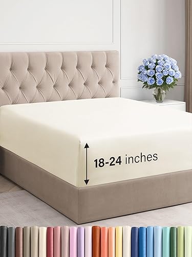 Sábana bajera extra profunda tamaño King  Sábana bajera individual de lujo para hotel  Se adapta fácilmente a colchones de 18 a 24 pulgadas  Ultra
