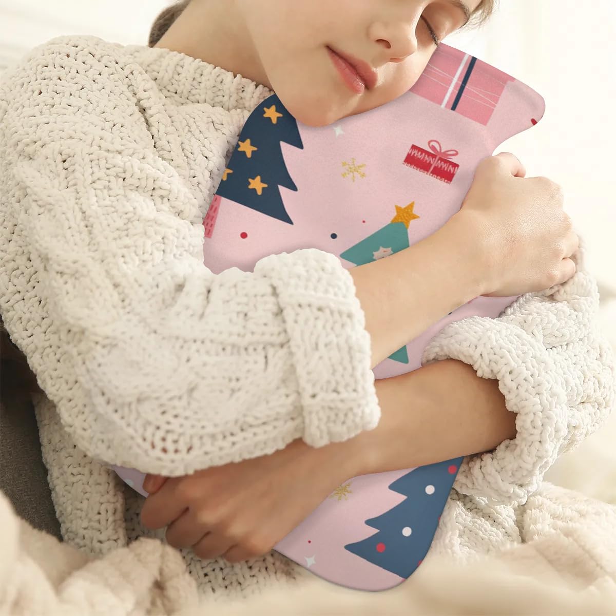 Hot Water Bottle with Soft Cover,2L Watercolor Tree Hot Water Bag for Hot and Cold Compress, Hand Feet Warmer, Christmas Gift Rubber Hot or Cold Water Bottle Halloween Christmas Decorations