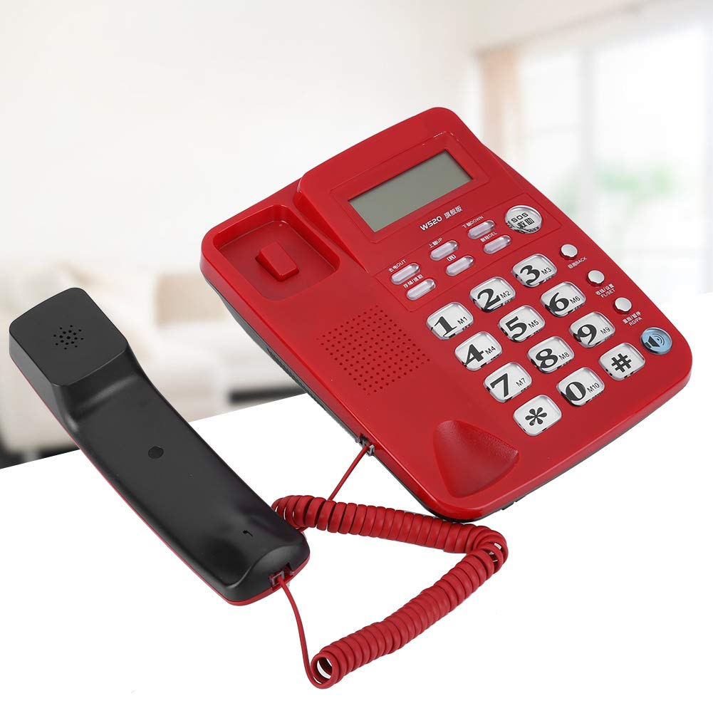 Telefono Fisso con Filo, Telefono Fisso Vivavoce da Tavolo, Telefono cablato, Display LCD, Supporta l'identificazione del chiamante, Sveglia per Ufficio/casa/Lavoro/Camera degli Ospiti (Rosso)