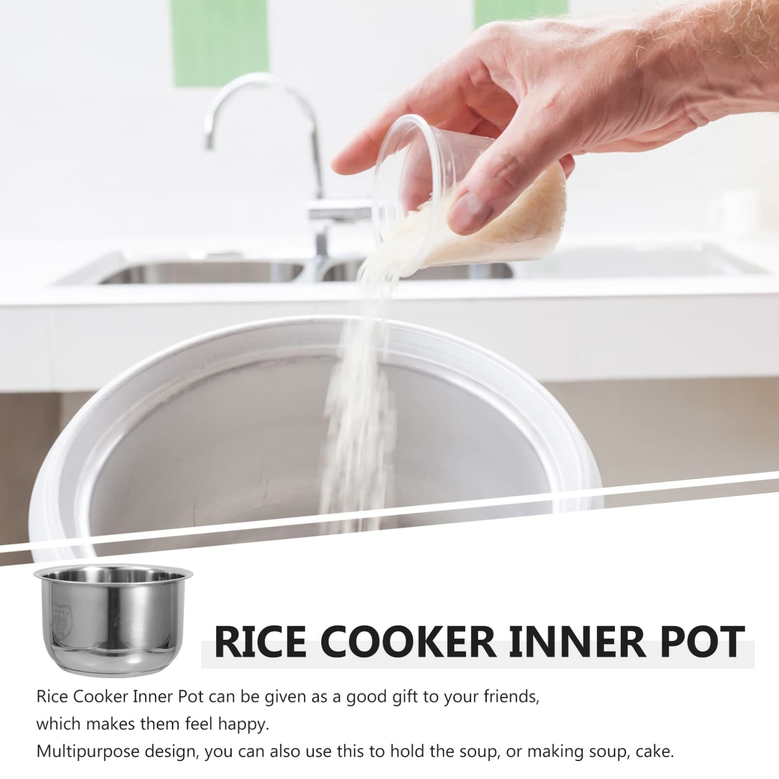 Cuociriso in acciaio inox, pentola interna da 2 l, fornello per riso in acciaio inox, contenitore in acciaio inox, contenitore antiaderente per cucina e ristorante