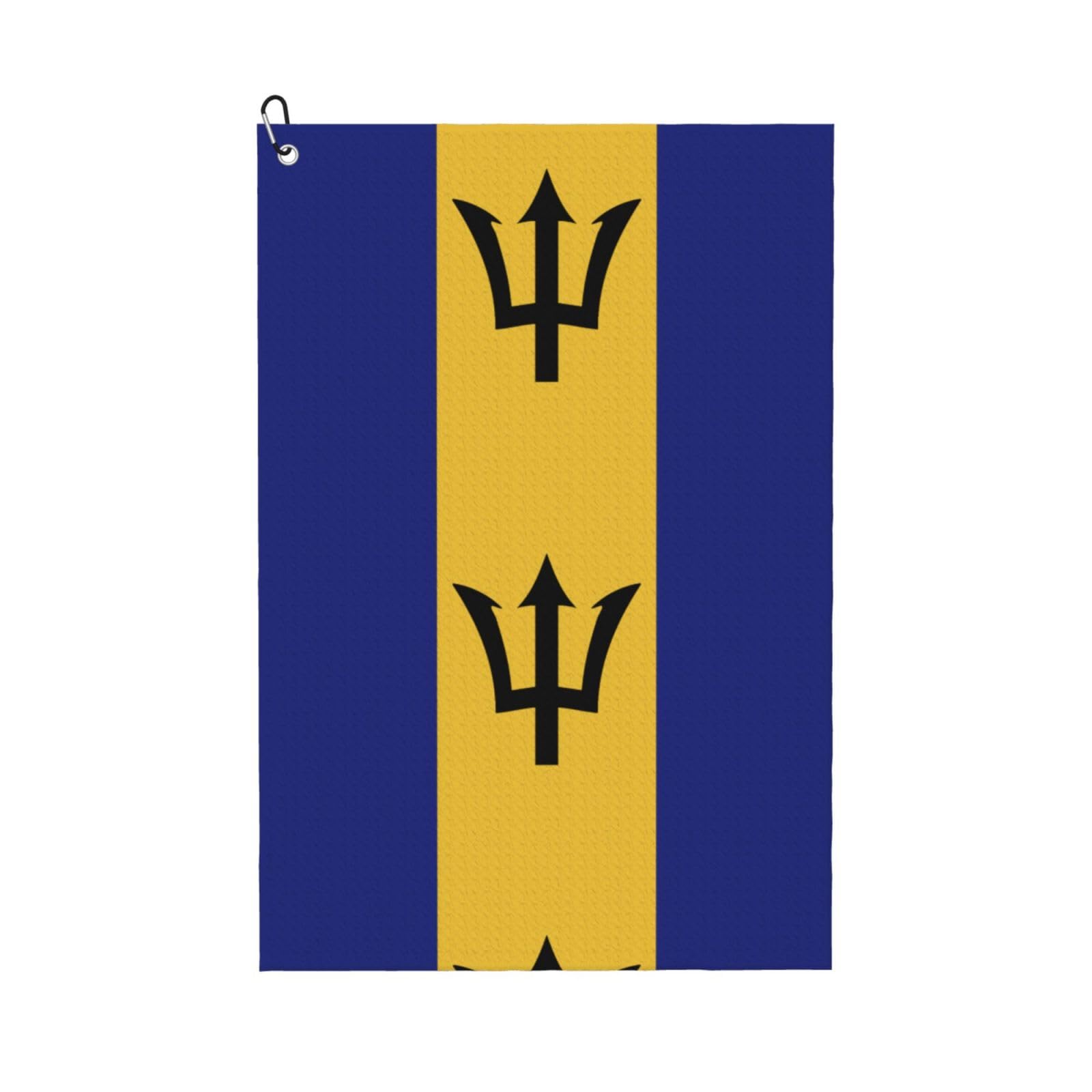 peiyeety Barbados Flag Microfiber Golf Towel with Carabiner Clip, 16x24 Inch Absorbent Waffle Weave Towel for Golf Bags