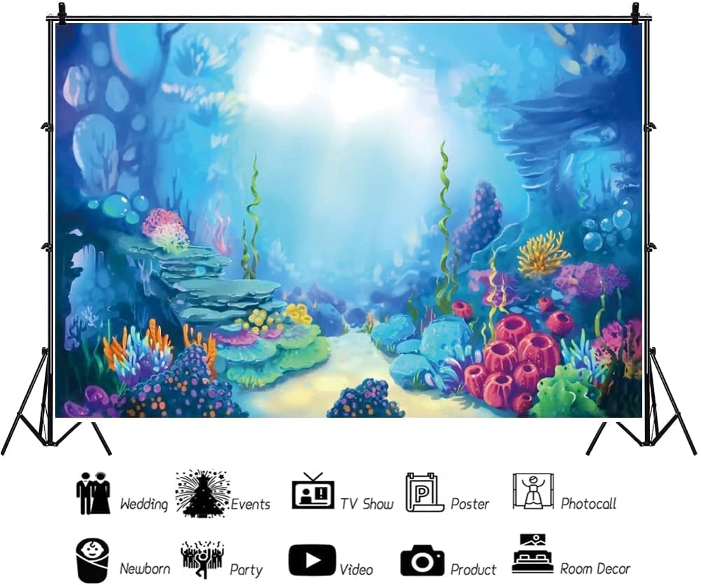 Yeele 10x8ft Under The Sea Backdrop for Photography Wonderland Underwater Background for Kids Children Birthday Party Ocean Theme Baby Shower Photo Booth Studio Decorations Cake Table Banner Vinyl