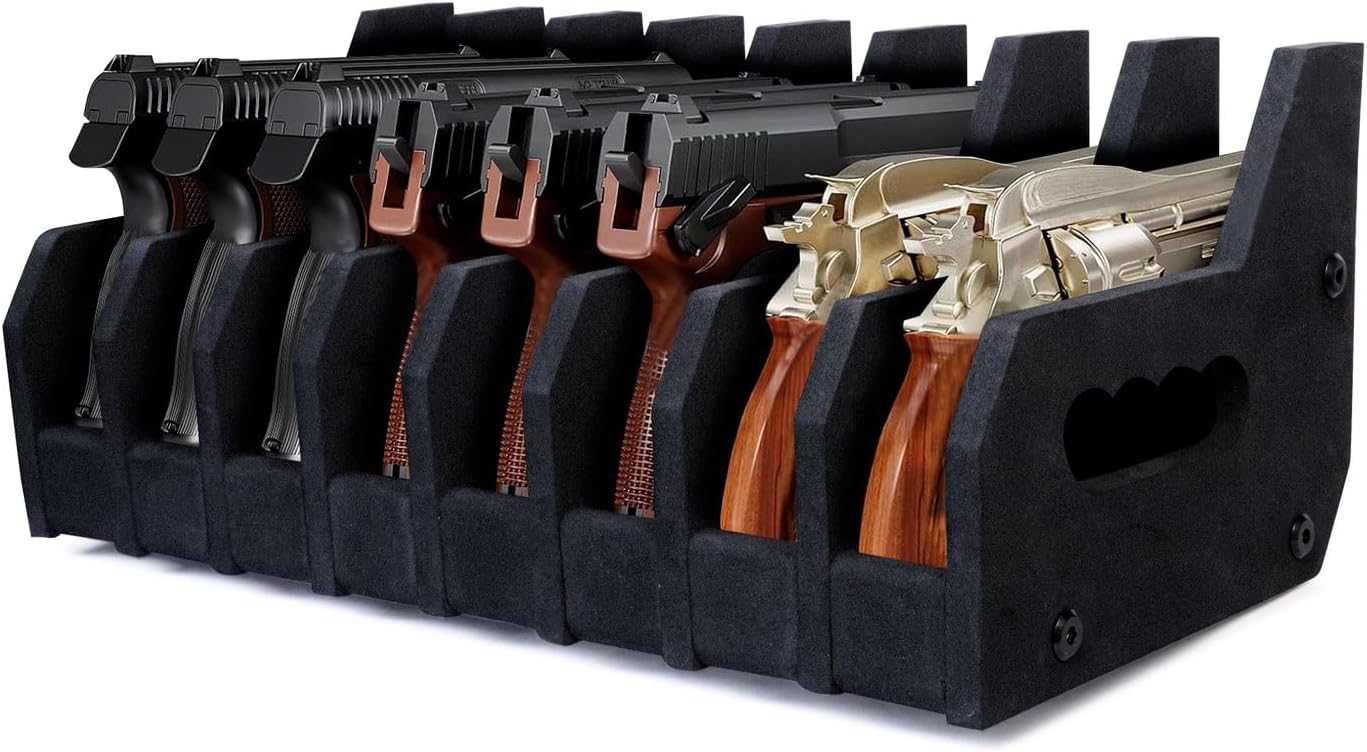 8 Slots Foam Pistol Rack for Gun Safe,Gun Cabinet Safe Accessories,Pistols Holder Storage Organizer,Pistol Brace Display Stand,Gun Storage Solutions