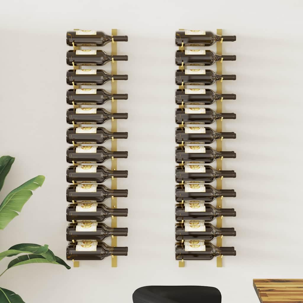 Wand-Weinregal aus goldenem Eisen für 24 Flaschen, 2 Stück, modernes Flaschenregal für Küche, Bar, Speisekammer, praktische Weinaufbewahrung und stilvolle Lagerung