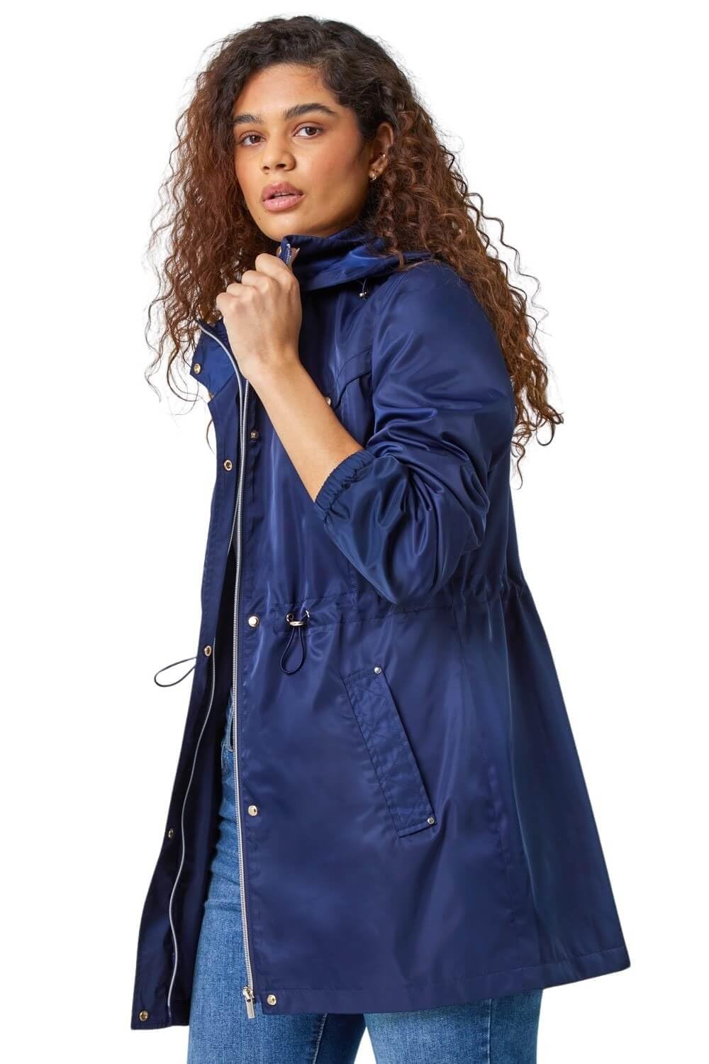 Roman Women's Navy Shower Resistant Longline Jacket In | : Size 18