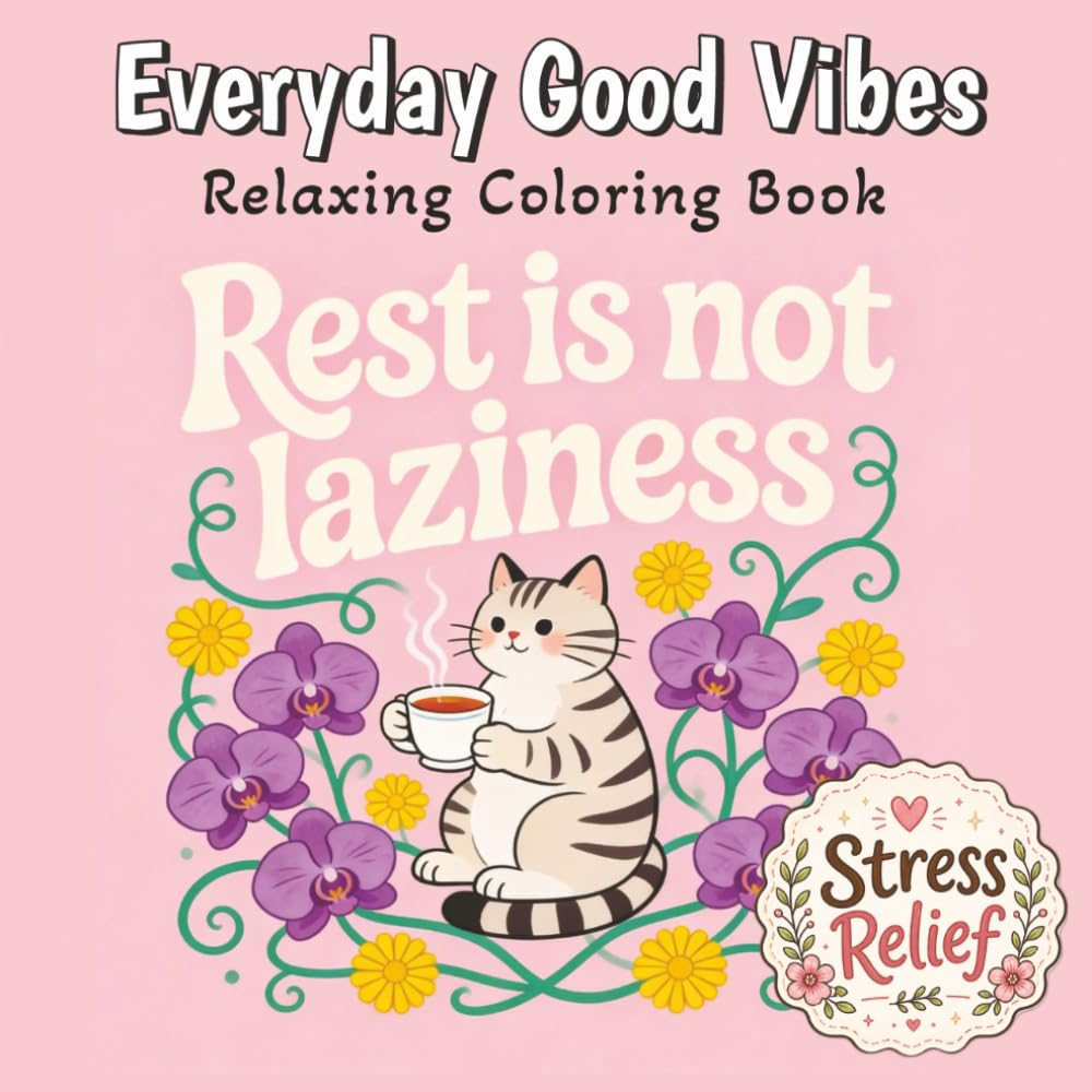 Everyday Good Vibes: Cute Inspirational Quotes and Relaxing Coloring Pages for Stress Relief, Mindfulness & Positive Thinking
