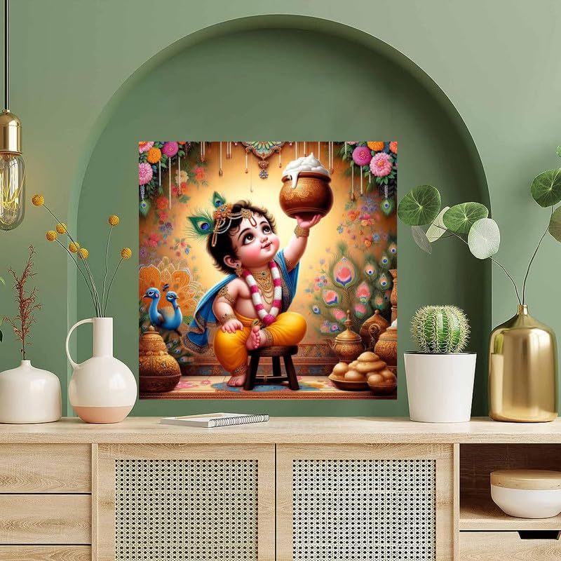 Image of British Terminal Cute little Bal Gopal Baby God Krishna| Kanha Ji | Laddu Lord Makhan Chor Painting Religious Poster for Pregnant Women for wall (matt thin vinyl,sticker,multicolor,unframed)| bj262
