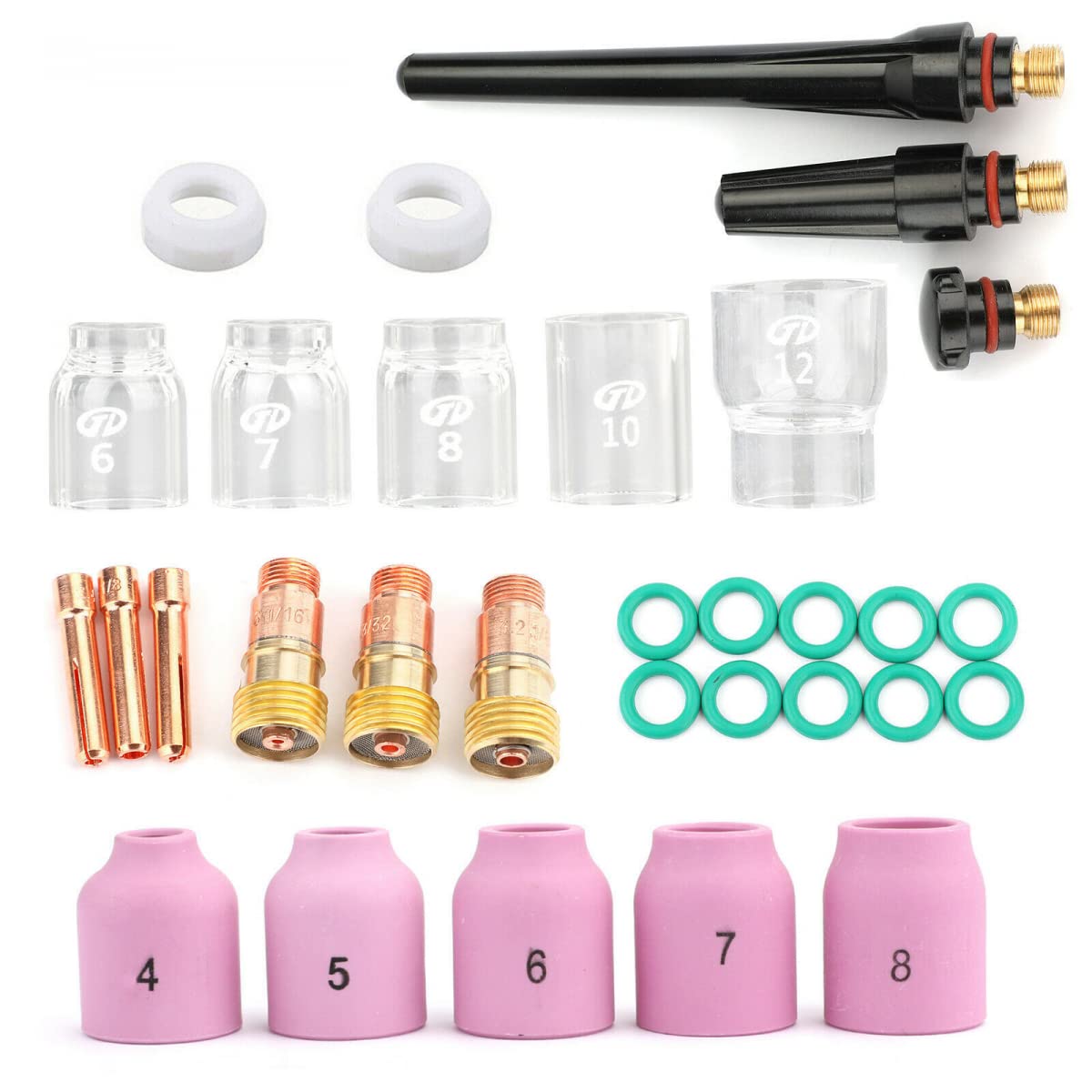 RANRAO 31Pcs TIG Saldatura Torcia per Stubby Gas Lens # 12 Vetro Cup Kit Per WP-17/18/26