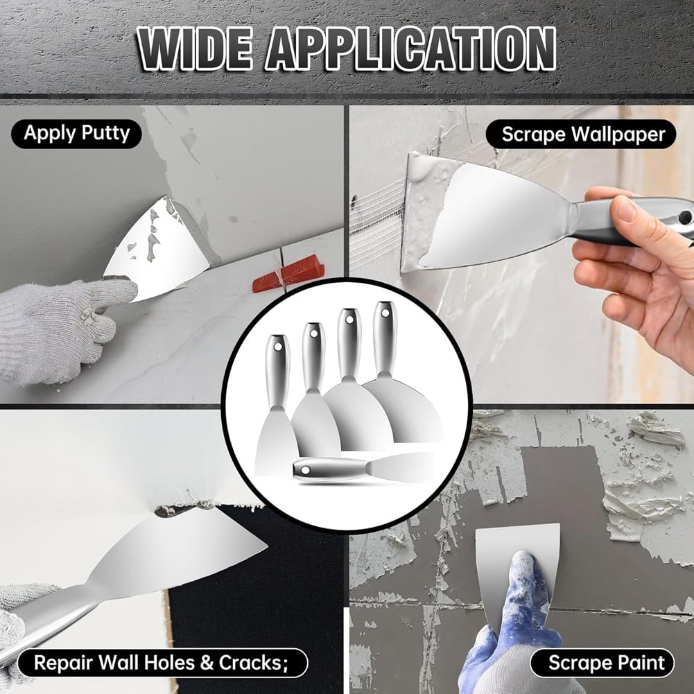 Ensemble de Couteaux de Mastic en Acier Inoxydable de 5pcs, 2 Pouces de 2 Pouces de 3 Pouces de 4 Pouces de 6 Pouces de 8 Pouces Spackle, Outil de Peinture de Papier Peint