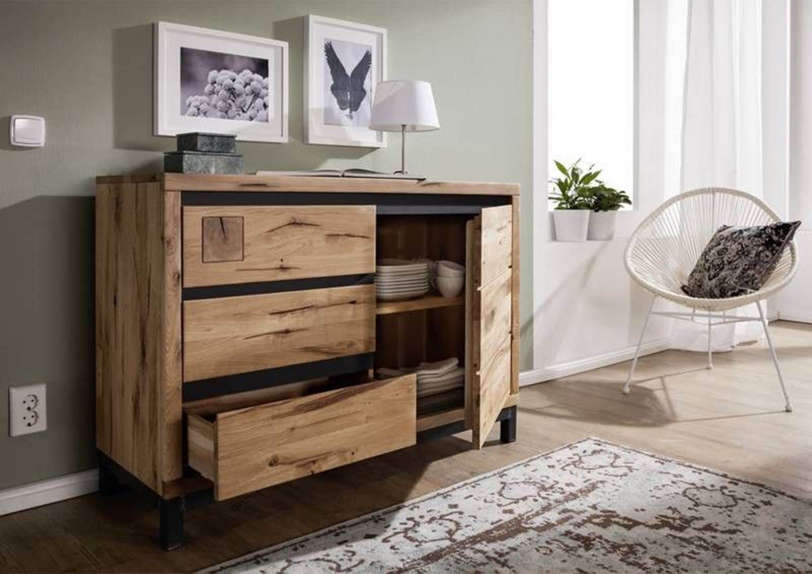 MASSIVMOEBEL24.DE | VILLANDERS Sideboard 120x45x85 Wildeiche geölt - Versch Farben, Farbe:Natur geölt, Größe:120x45x85 cm (BxTxH)