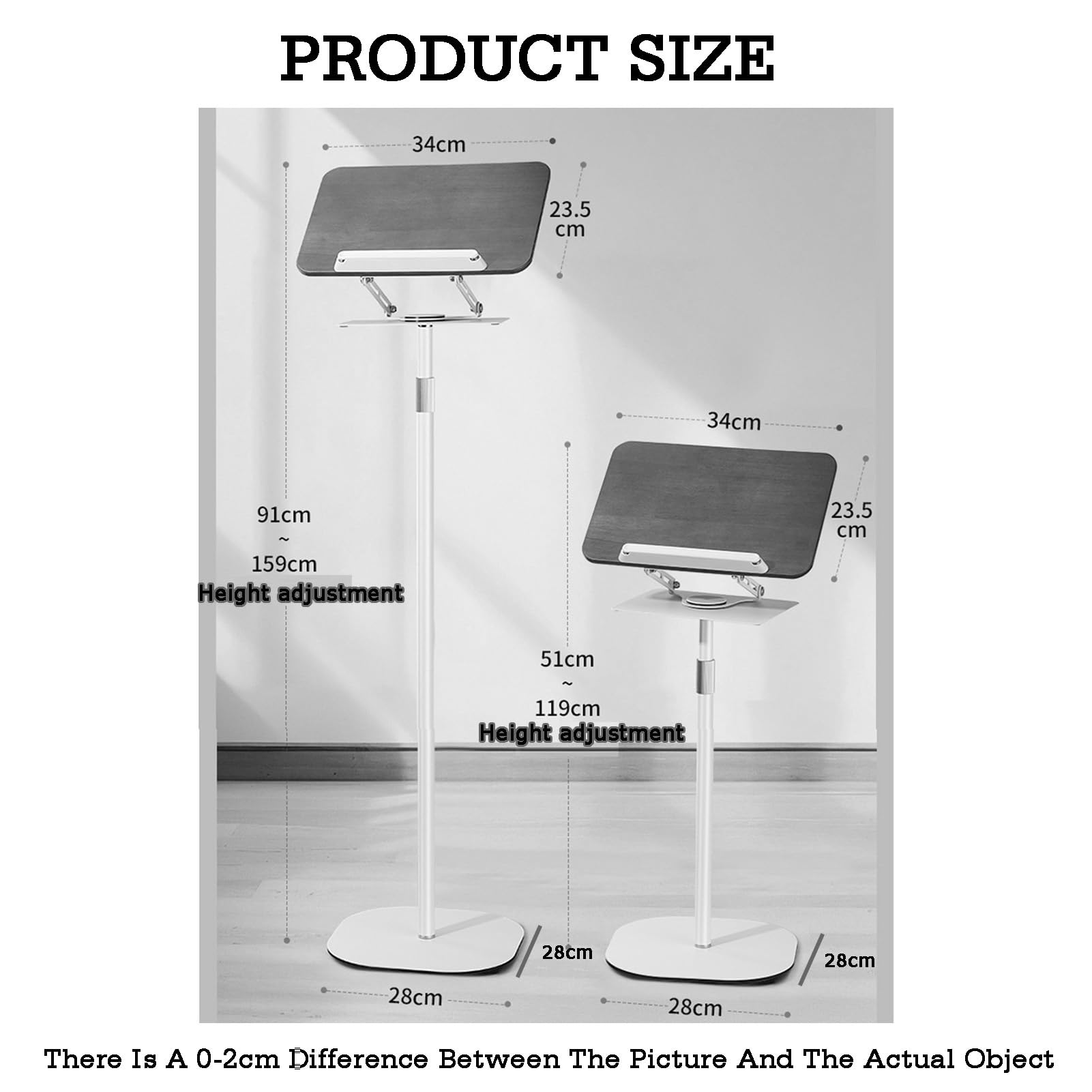 Genérico Soporte de Madera Ajustable para partituras con Clip, Atril Manos Libres para el hogar, la Oficina, la Escuela y conferencias - Blanco Elegante, Apto para Hojas de 51 a 119 cm.