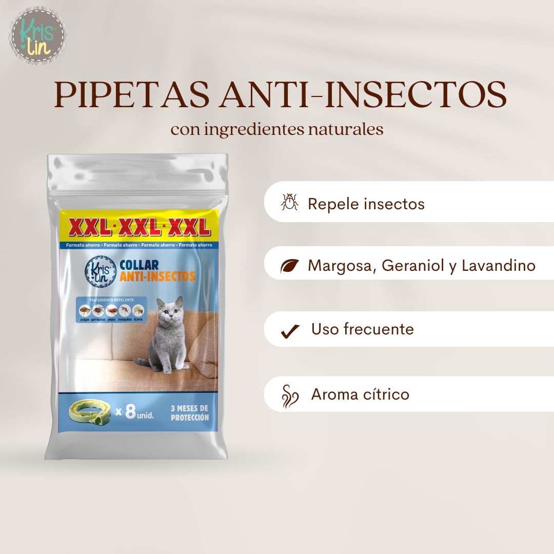 Pack de 8 Collares antiparasitarios para Gatos con Margosa, geraniol y lavandino | Cítrico | Marrón | 30 cm