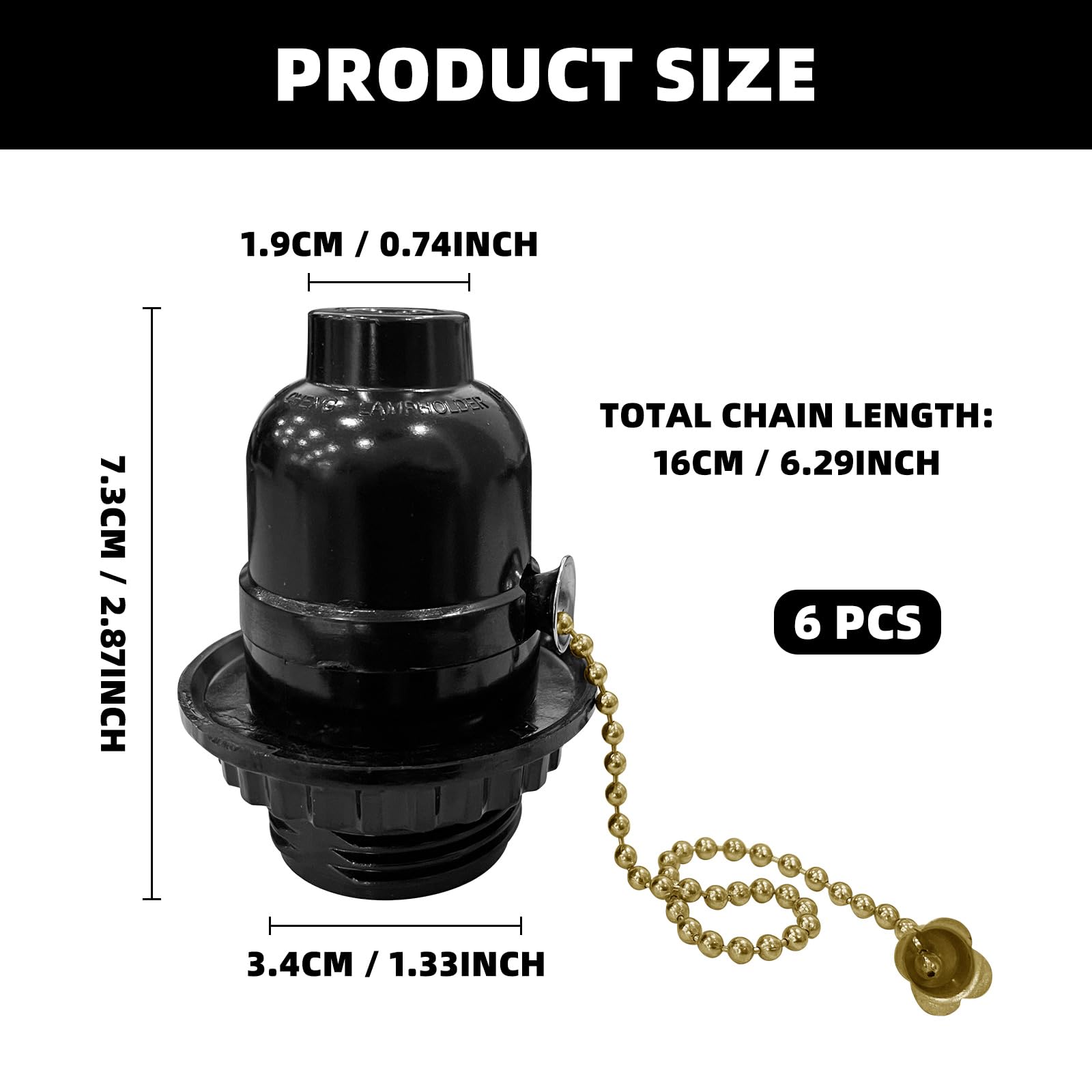 6Pcs E26 Lamp Socket with Pull Chain Switch, Threaded Lamp Socket Replacement, Medium Base Light Sockets with Lamp Shade Ring for Table, Floor Lamp, Lamp Repair Parts Kit