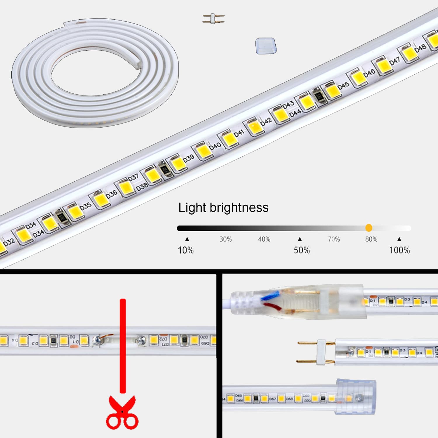 Striscia LED 25 metro Bianco Freddo, controllata tramite WIFI/APP, dimmerabile con trasformatore 220V e telecomando IR, 2835 144 LEDs/m, Timer, Musica, Impermeabile IP65