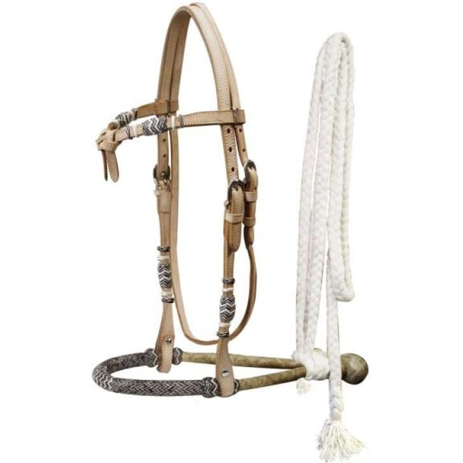 Showman Leder-Knoten, Rohleder, mit Zügeln, mit Baumwollstoff Pferde-Zaumzeug, Light Leather, Average Full Size Horse