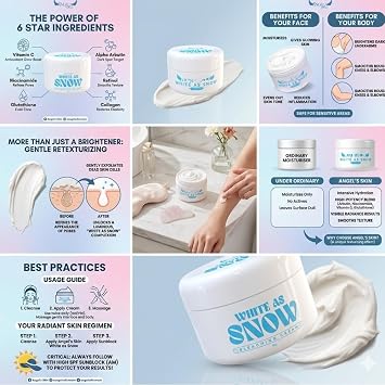 Angel's Skin White as Snow Brightening Cream 300g – Advanced Radiance Formula with Alpha Arbutin, Niacinamide & Vitamin C – Targets Appearance of Dark Spots, Hyperpigmentation & Uneven Skin Tone