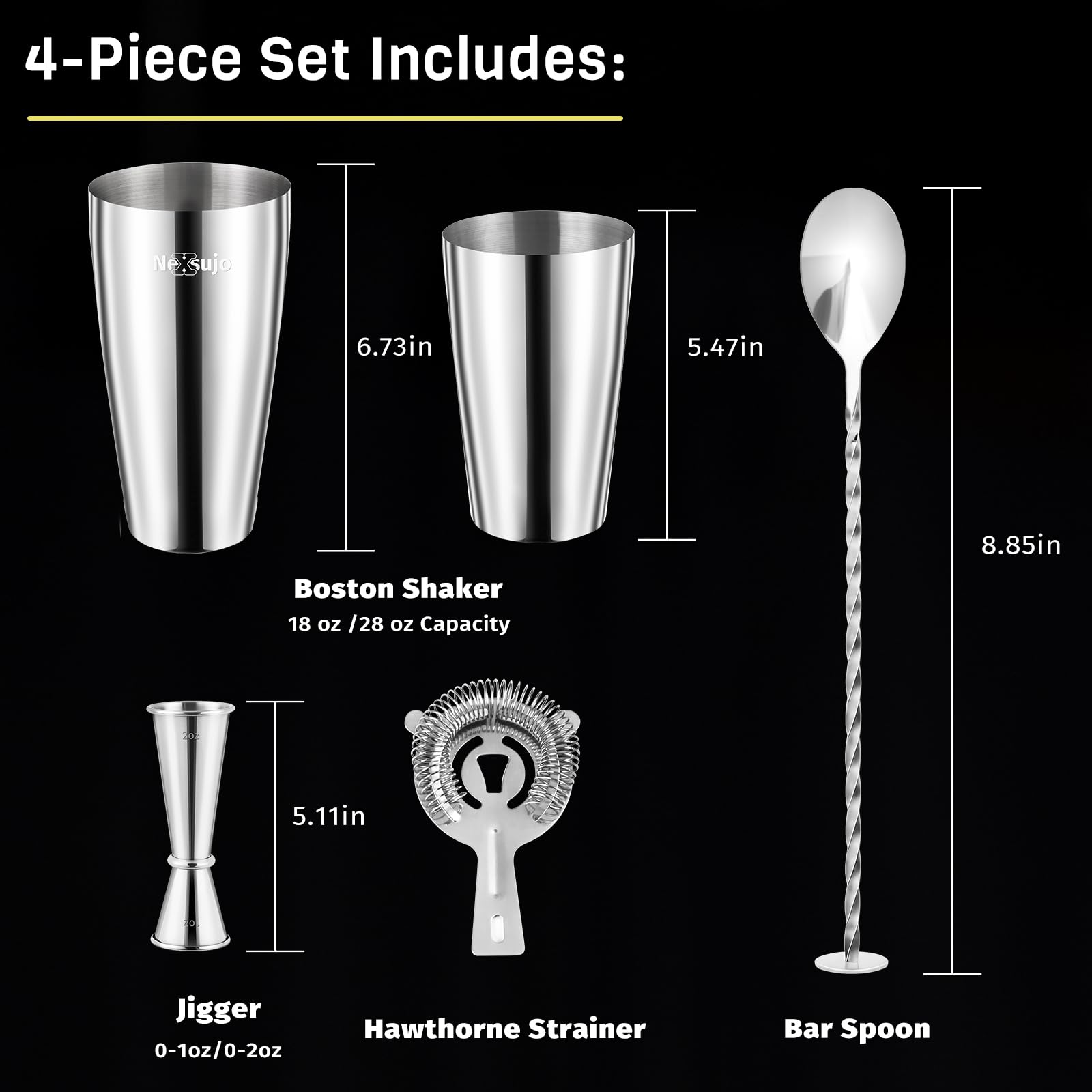 Boston Cocktail Shaker Set, 4-Piece Bar Tools Set, Ideal for Bar — Amazon image 2
