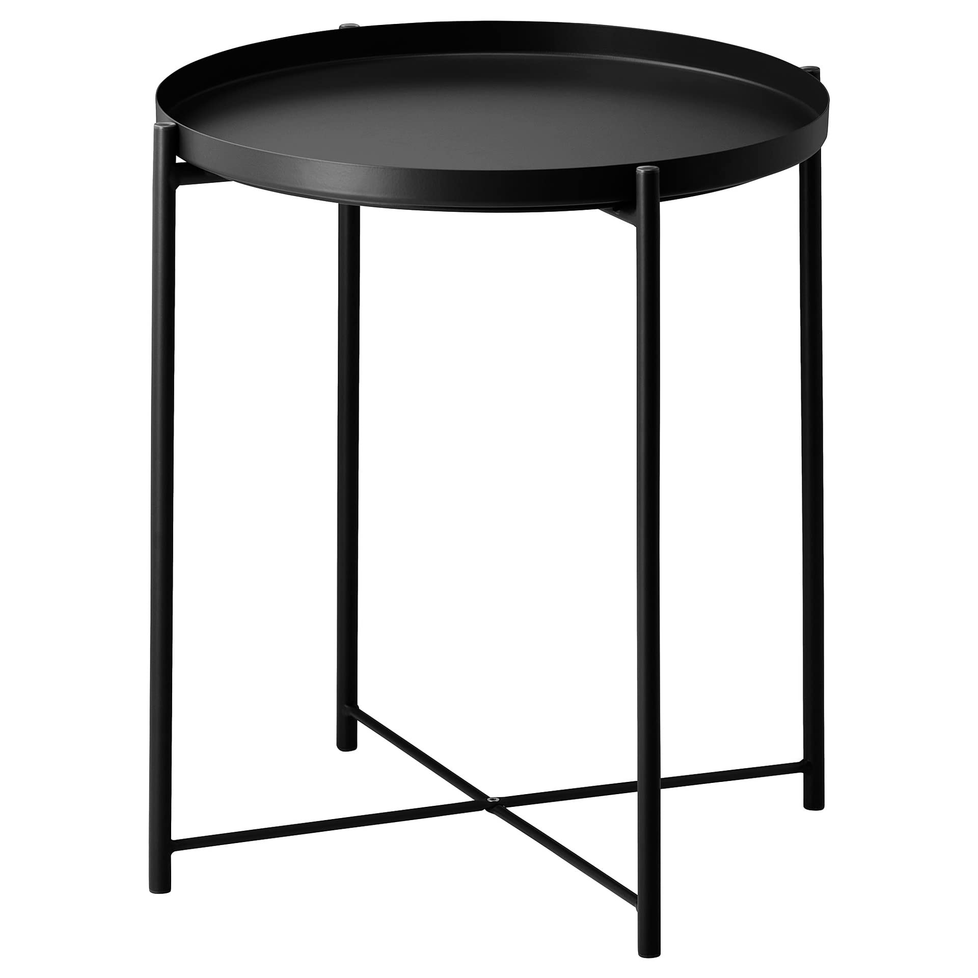 Round End Table, Nordic Style Simple Coffee Table, Sofa Side Table, Metal Waterproof Small End Table with Removable Tray, Easy to Assemble for Living Room Bedroom Balcony Office (Black, 1 Layer)