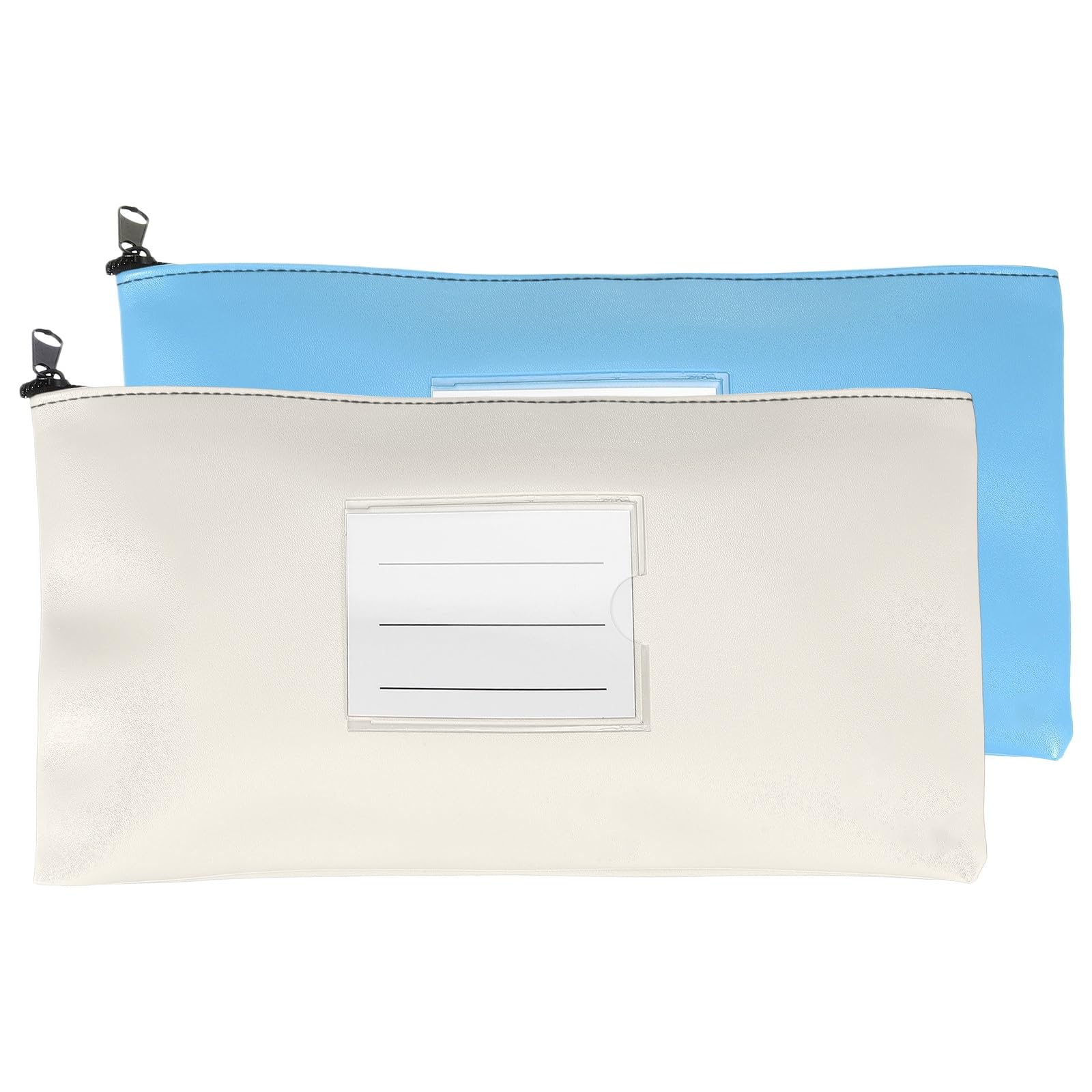 PATIKIL 11x6 Inch Money Bags with Zipper, 2Pcs PU Leather Cash Deposit Bank Pouch Envelopes Check Wallet for Coin Cosmetics Invioce Bill, Blue/White
