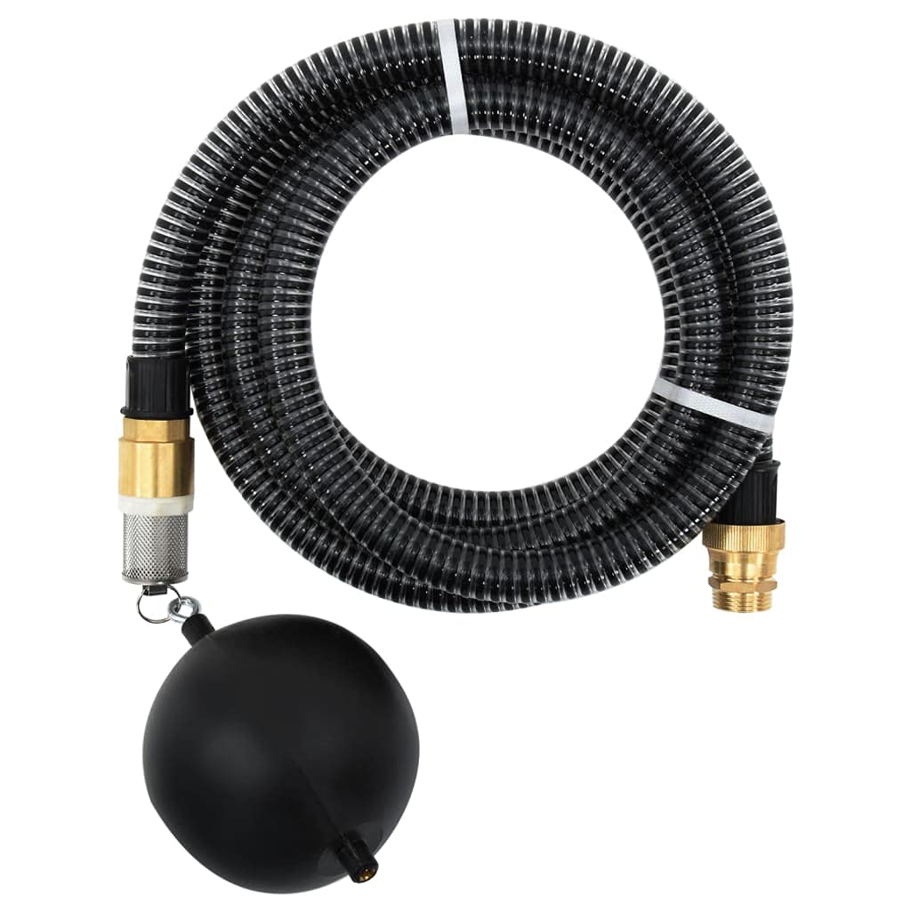 vidaXL Manguera de Succión, Manguera con Flotador Conectores de Latón, Manguera de Aspiración, Herramienta para Filtro de Agua, PVC Negro 29 mm 4 m