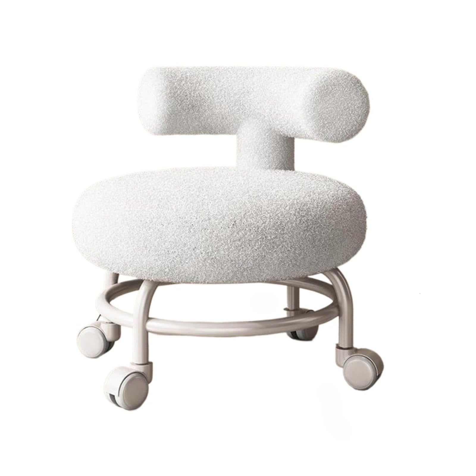 MUHXTONG Low Roller Stool Chair with Backrest, Plush Lambswool Fabric Small Low Rolling Seat Chair with Wheels, 360° Rotating Short Stool for Home