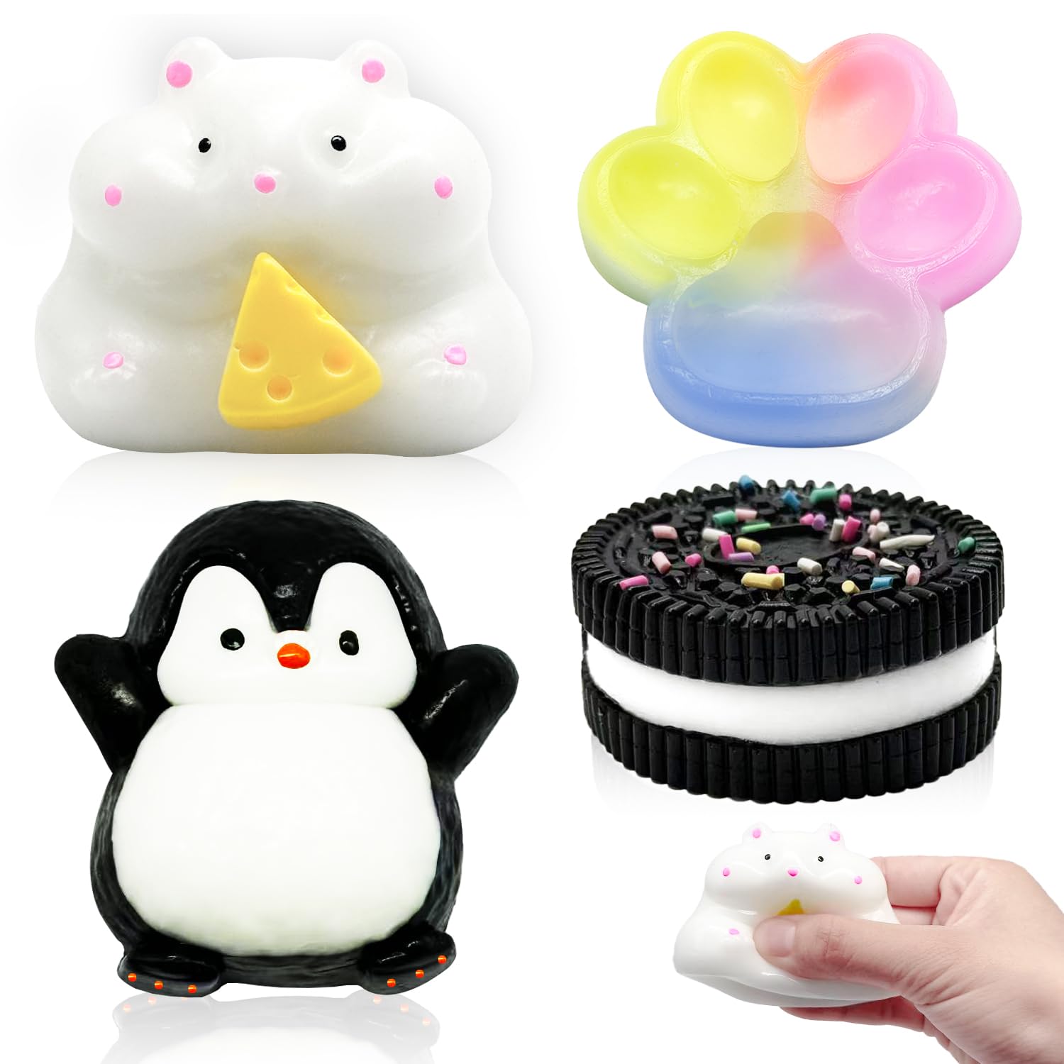 Steemjoey 4 Pcs Taba Squishy Toy Set, Kawaii Soft Fufu Cute Squeeze Fidget