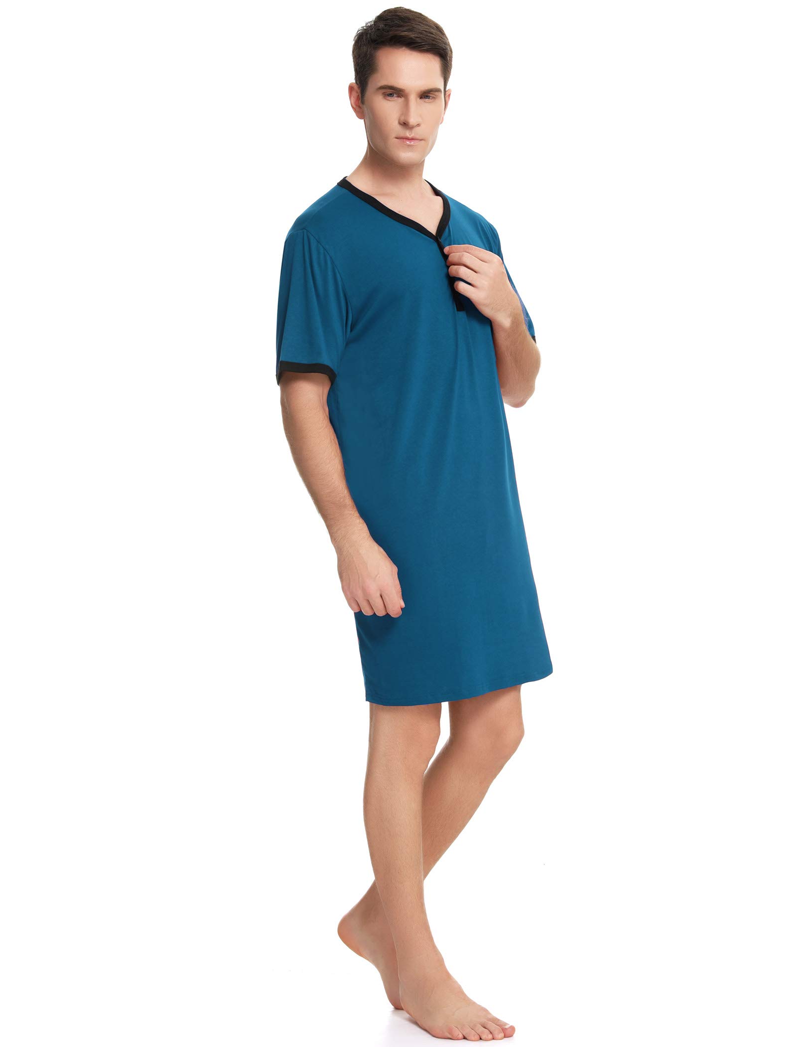 Enjoyoself Haut de Pyjama en Coton Doux et Respirant pour Homme, Longueur Genou, Chemises de Nuit à Manches Courtes, vêtements de Nuit
