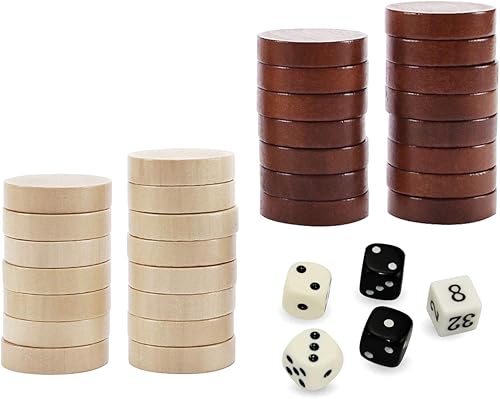 ASNEY Juego de piezas de backgammon de madera, piezas de madera maciza, juego de mesa de juego de mesa y 5 dados, incluye bolsa de almacenamiento