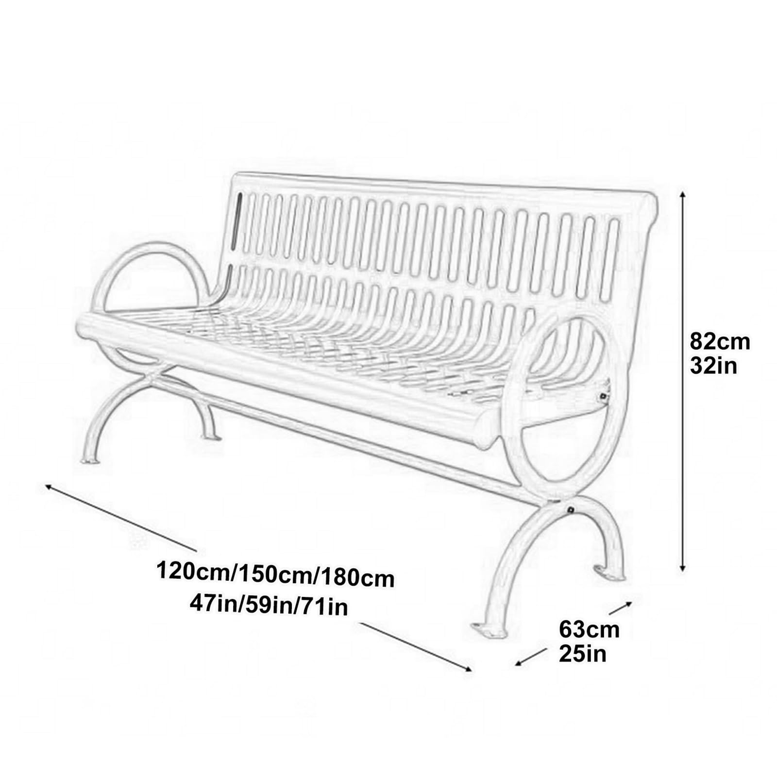 Panchina da Giardino Patio in Acciaio Resistente, Panca in Metallo con Schienale e Braccioli per Prato, Veranda, Cortile, Portata 500 Kg(Blue,180x63x82cm/71x25x32in)