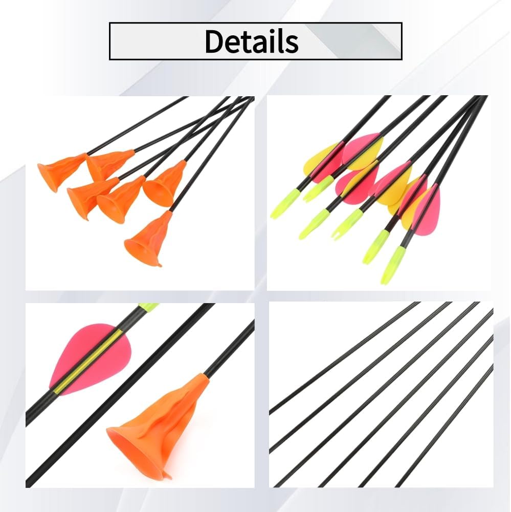 Safe Archery Practice Sucker Arrows - 6/12PCS Fiberglass Build with Suction Cup Tips, Ideal for Shooting Games and Skill Drills