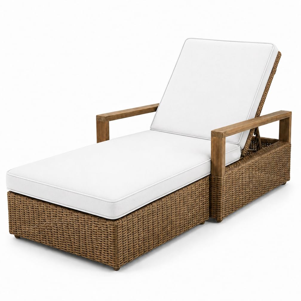 AZMAHT Sun Lounger Cushion Replacement Cushions: Waterproof Thick Padded Lounger Cushion Only with 6 Straps, Non Slip Large Outdoor Sunbed Cushions for Garden Recliner,White,188x58x10cm