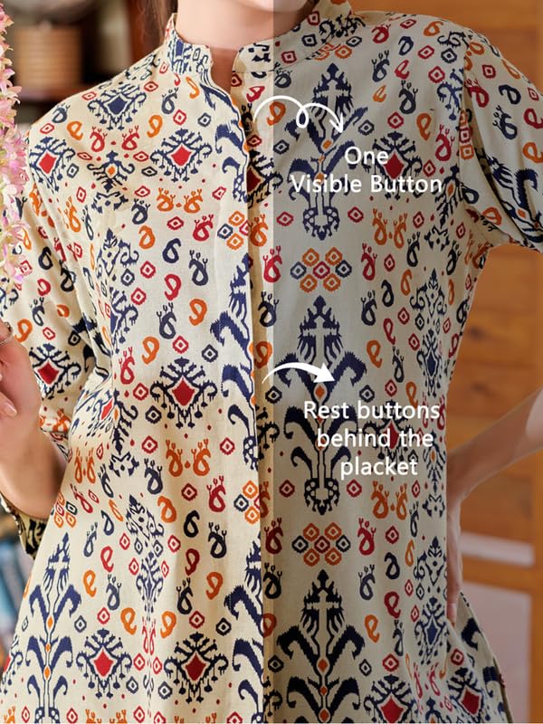 Image of Cotton Relaxed Fit Shirt & Trouser Co-Ord Set for Women |Front Openable Button and 3 /4 Sleeve Shirt |Two Pockets and Elasticated Waist Trouser | Casual Wear and Everyday Wear