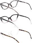 DXYXYO Cat Eye Reading Glasses for Women 3 Pack Anti Blue Light Computer Readers Stylish Retro with Spring Hinge