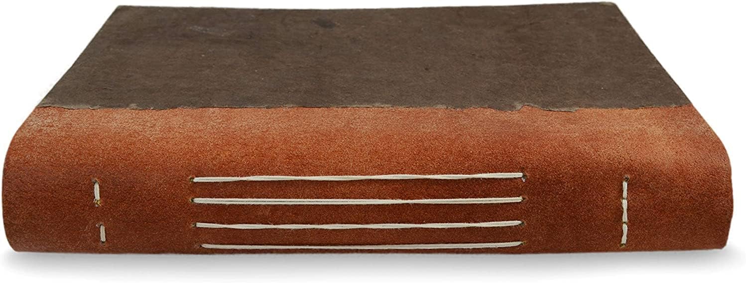 Kathmandu Valley Co. Nepali Collector Vintage Journal, Leather & Lokta Writing Hardcover Office Notebook Planner with Handmade Paper. Made in The Himalayas of Nepal. (6x9 Dark Walnut)