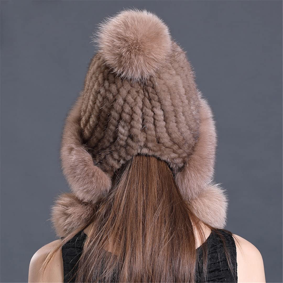 Amazon.co.jp: 女性の冬の帽子ニットミンクの毛皮の帽子ミンクキャップ