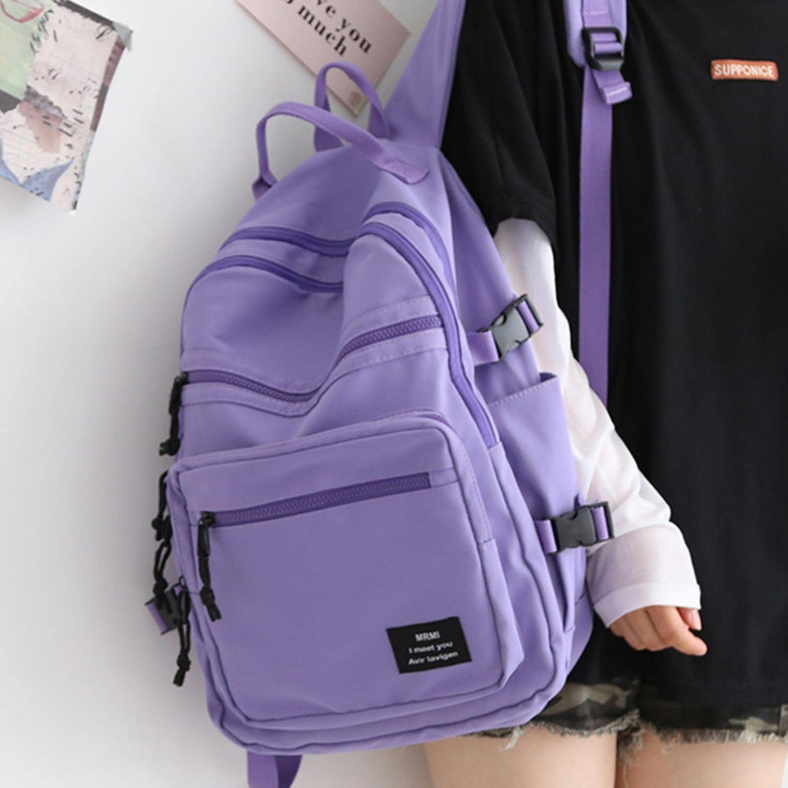 Schulranzen Wasserdichter Nylon Rucksack Unisex Multi-Pocket-Laptop-Rucksack Große Kapazität Schule Rucksack Mädchen Schultasche-White